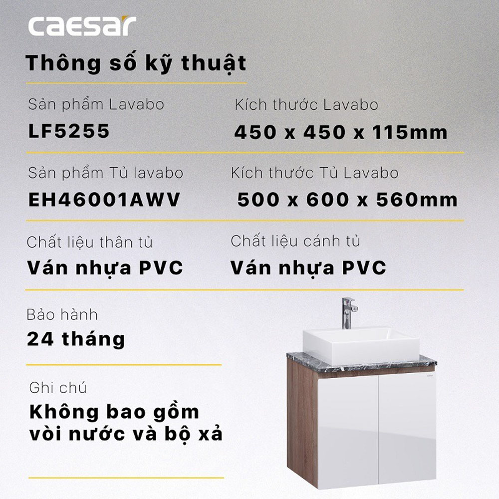 Bộ tủ chậu cabinet treo Caesar LF5255+EH46001AWV