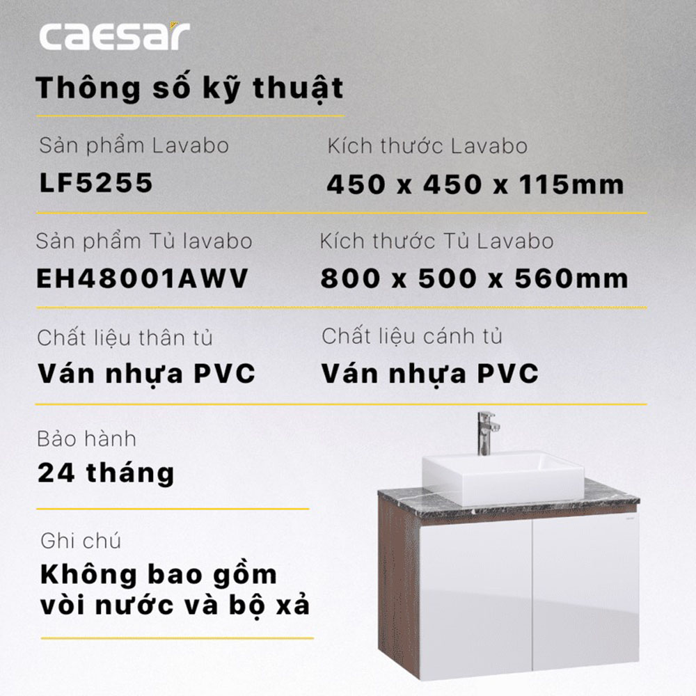 Bộ tủ chậu cabinet treo Caesar LF5255+EH48001AWV