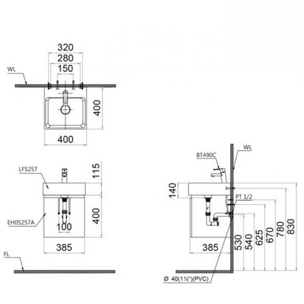 Tủ chậu cabinet Caesar LF5257+EH05257ATGV