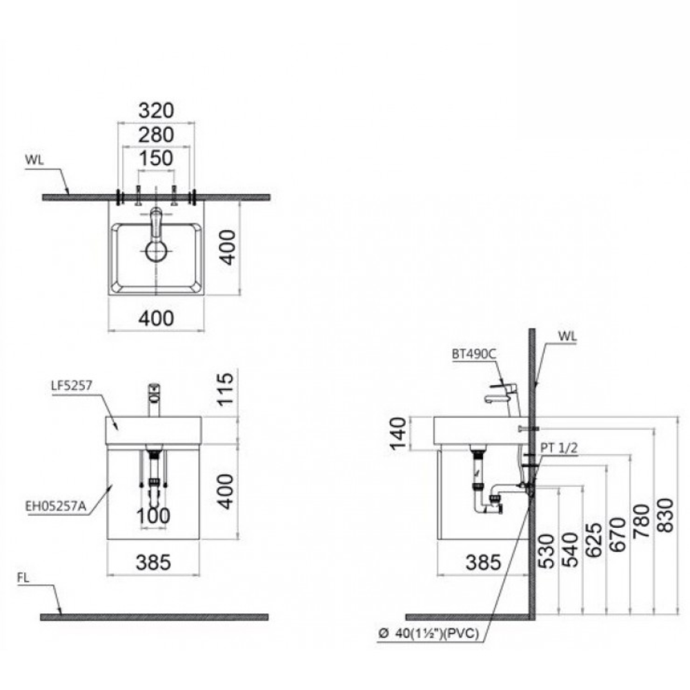 Tủ chậu cabinet Caesar LF5257+EH05257AV