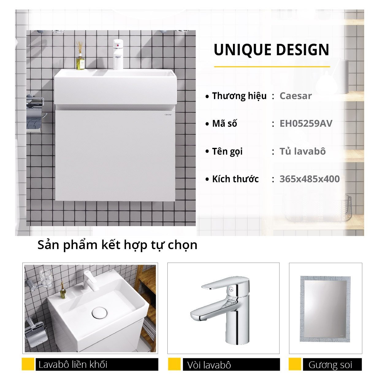 Tủ lavabo liền bàn Caesar LF5259+EH05259AV