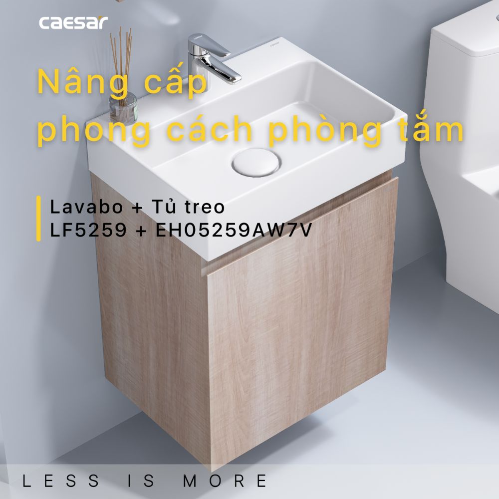 Bộ tủ chậu cabinet treo vân gỗ Caesar LF5259+EH05259AW7V