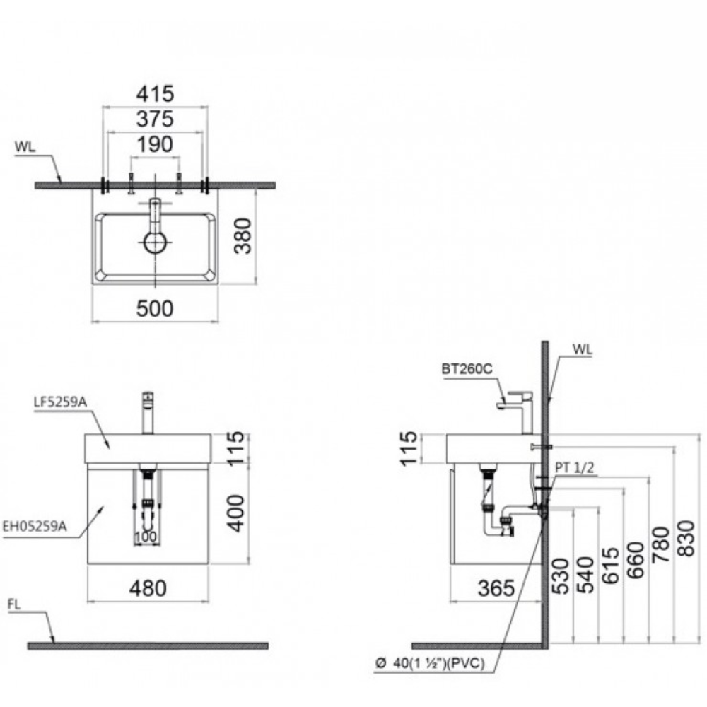 Tủ chậu cabinet Caesar LF5259+EH05259AWV