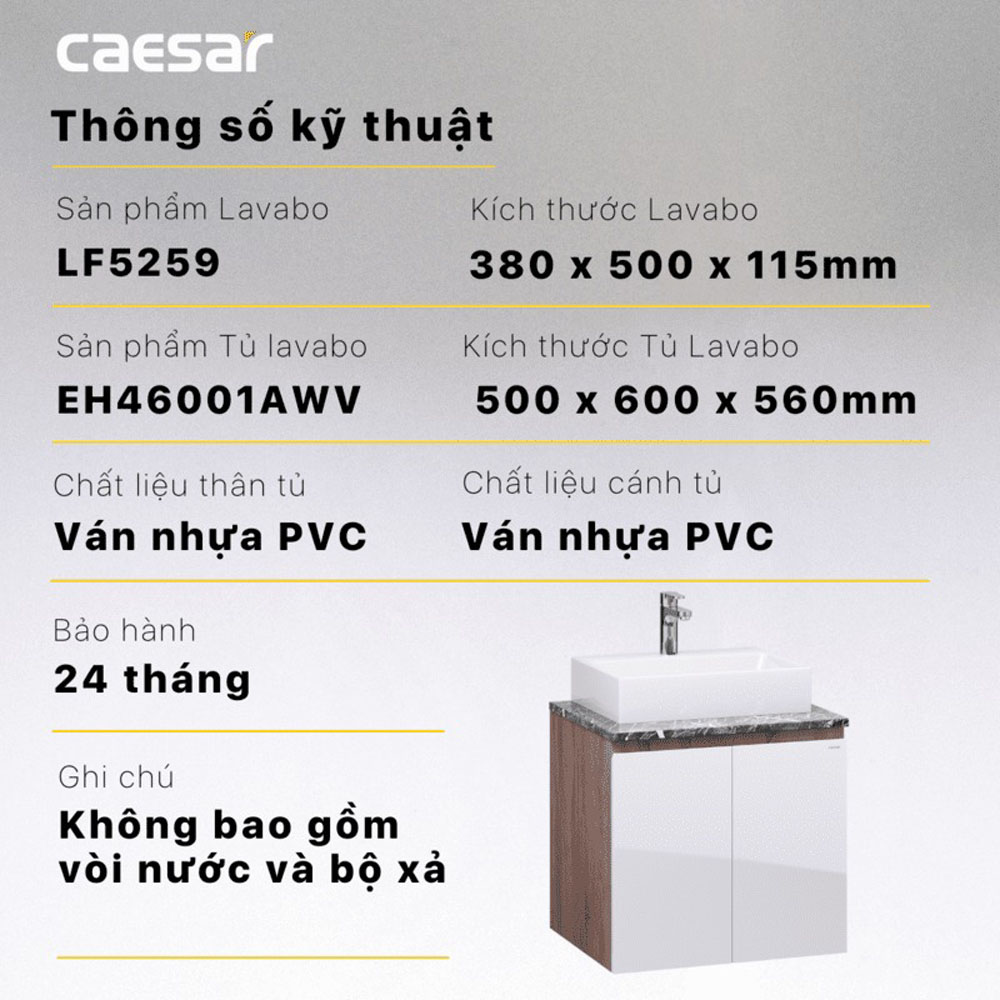 Bộ tủ chậu cabinet treo Caesar LF5259+EH46001AWV