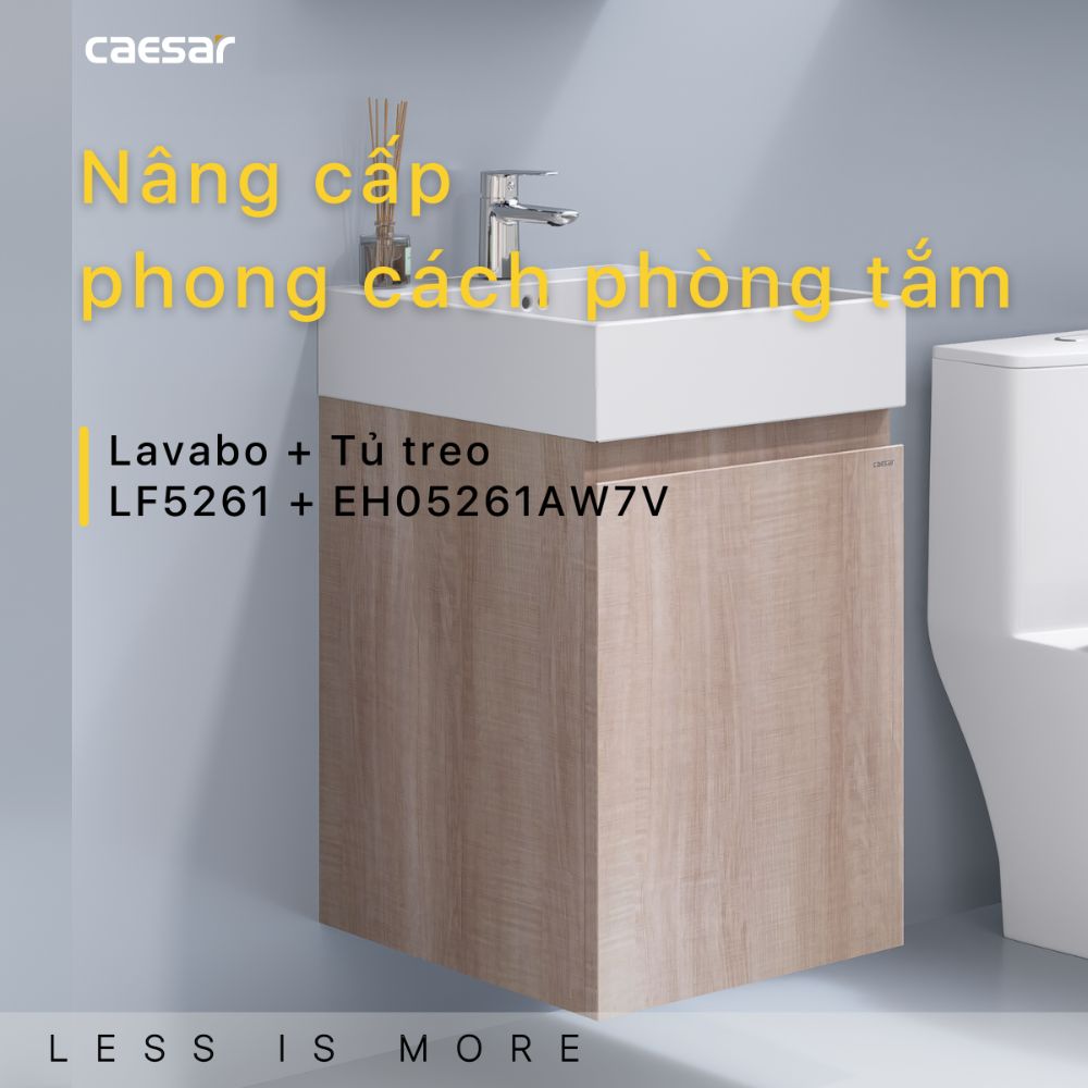 Bộ tủ chậu cabinet treo vân gỗ Caesar LF5261+EH05261AW7V