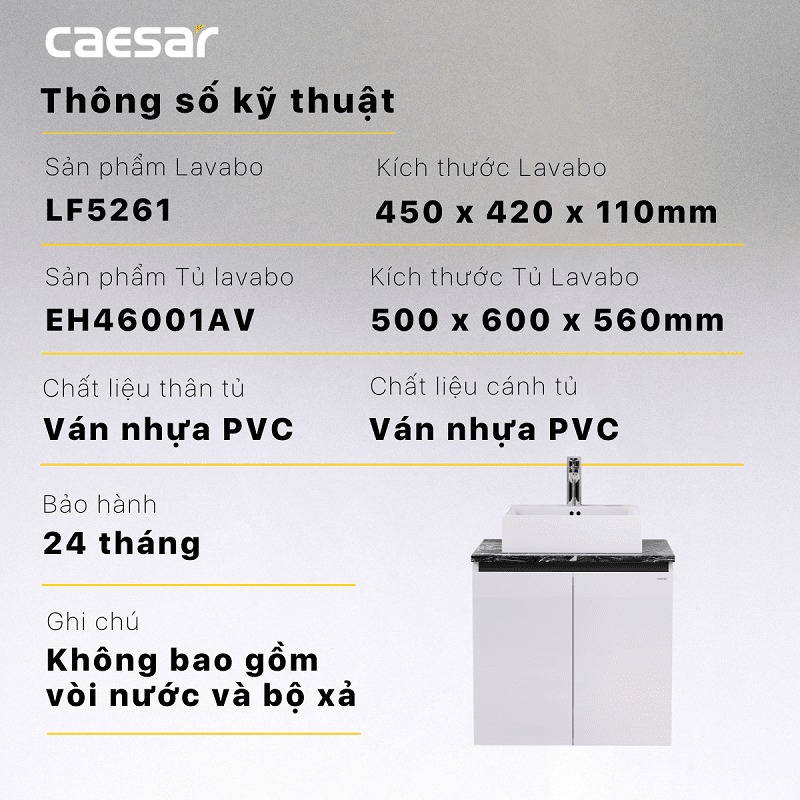Bộ tủ chậu cabinet Caesar LF5261+EH46001AV
