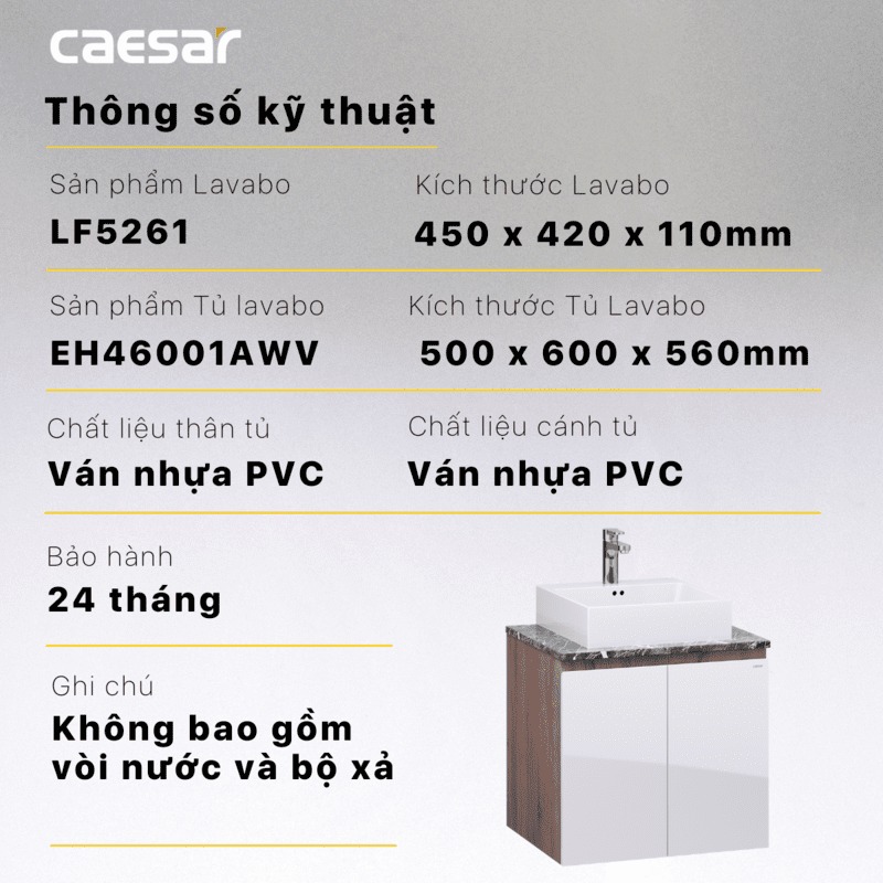 Bộ tủ chậu cabinet Caesar LF5261+EH46001AWV