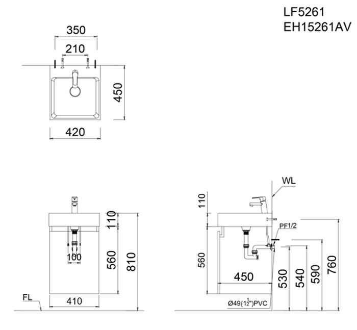 Bộ tủ chậu cabinet treo màu trắng Caesar LF5261+EH15261AV