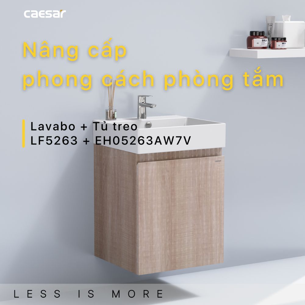 Bộ tủ chậu cabinet treo vân gỗ Caesar LF5263+EH05263AW7V