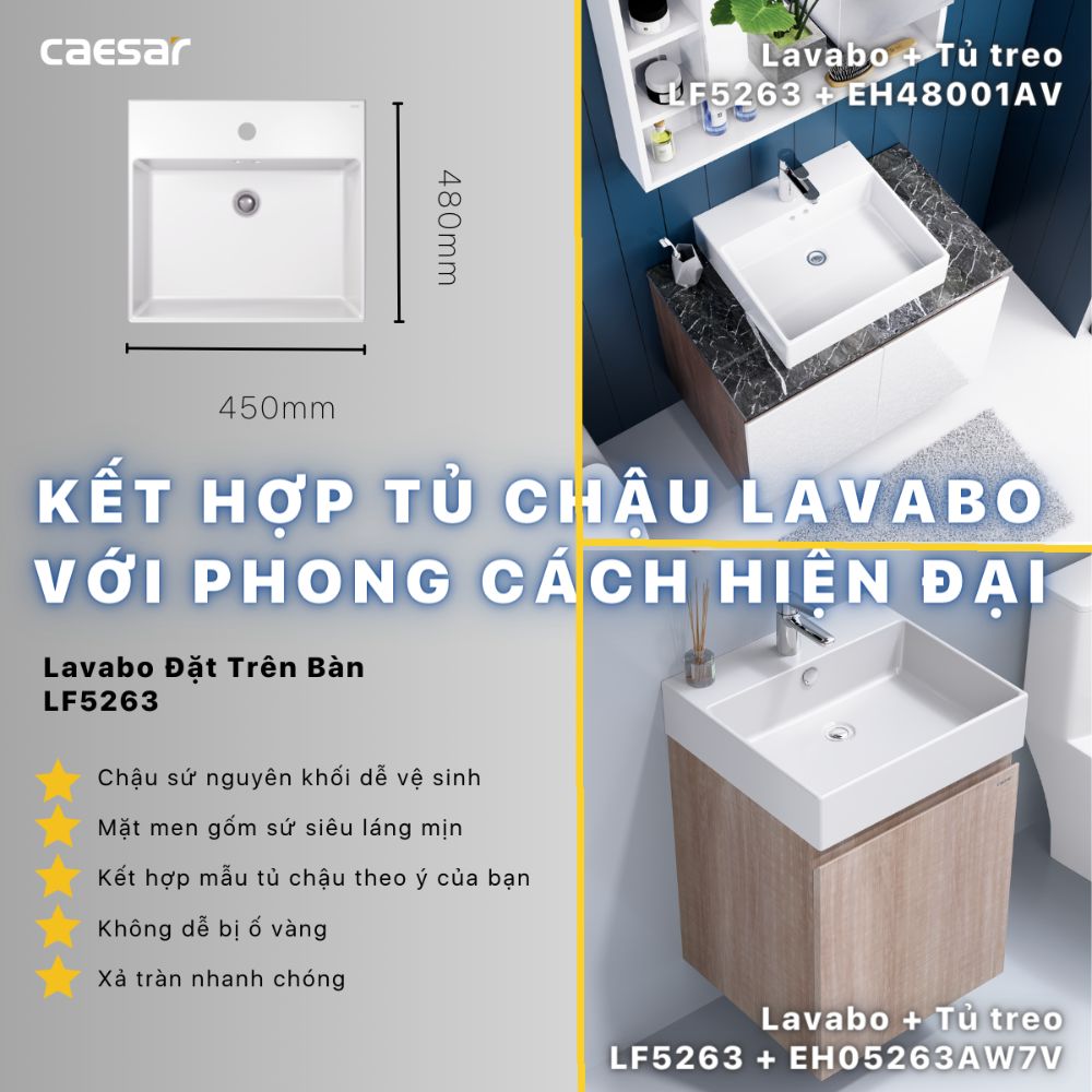 Bộ tủ chậu cabinet treo vân gỗ Caesar LF5263+EH05263AW7V