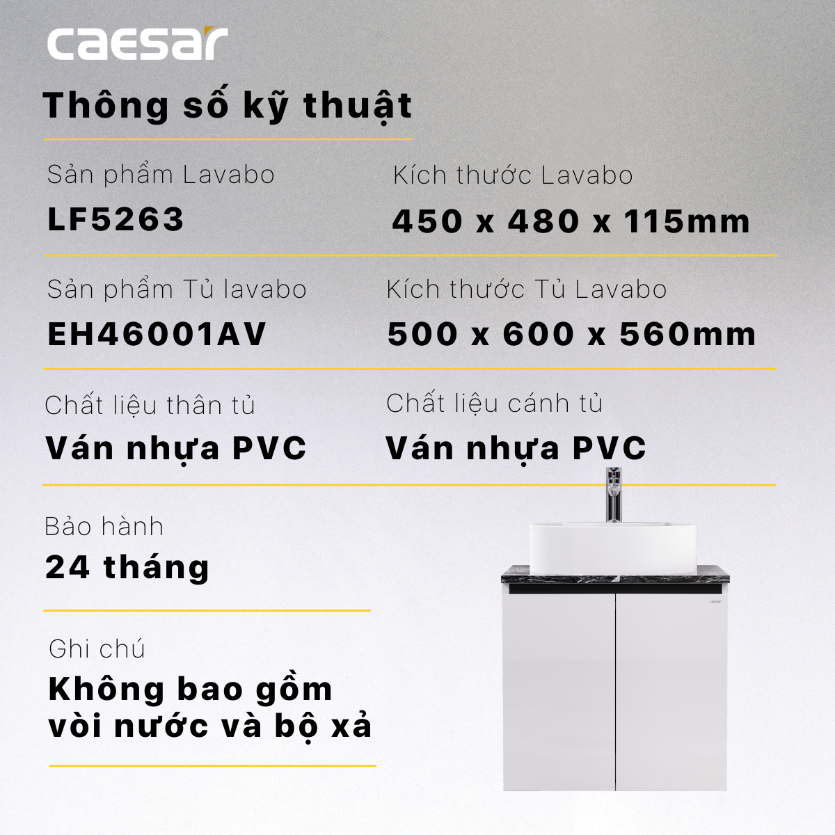 Bộ tủ chậu cabinet Caesar LF5263+EH46001AV