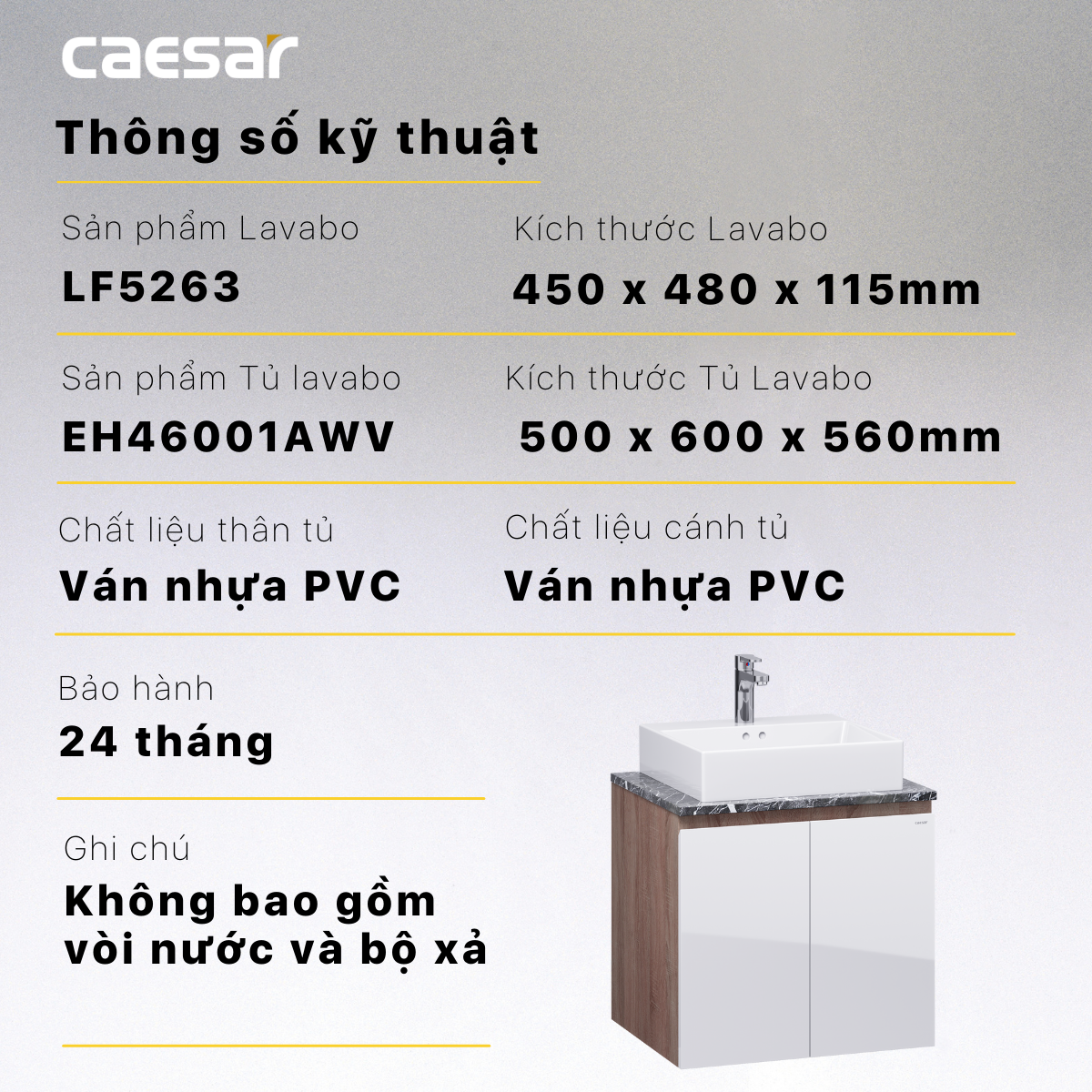 Bộ tủ chậu cabinet Caesar LF5263+EH46001AWV