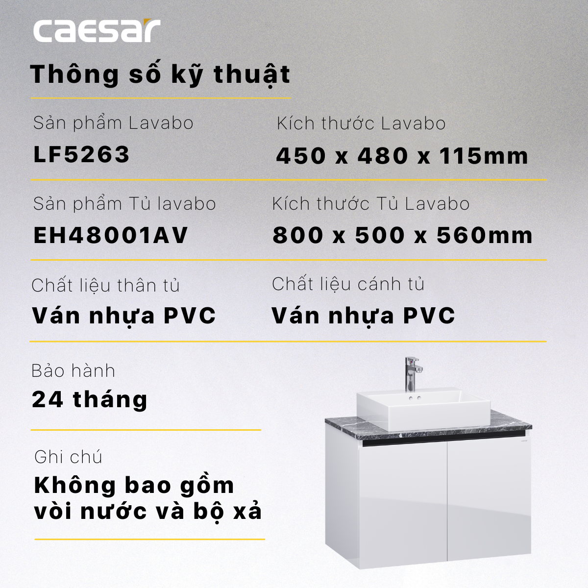 Bộ tủ chậu cabinet Caesar LF5263+EH48001AV
