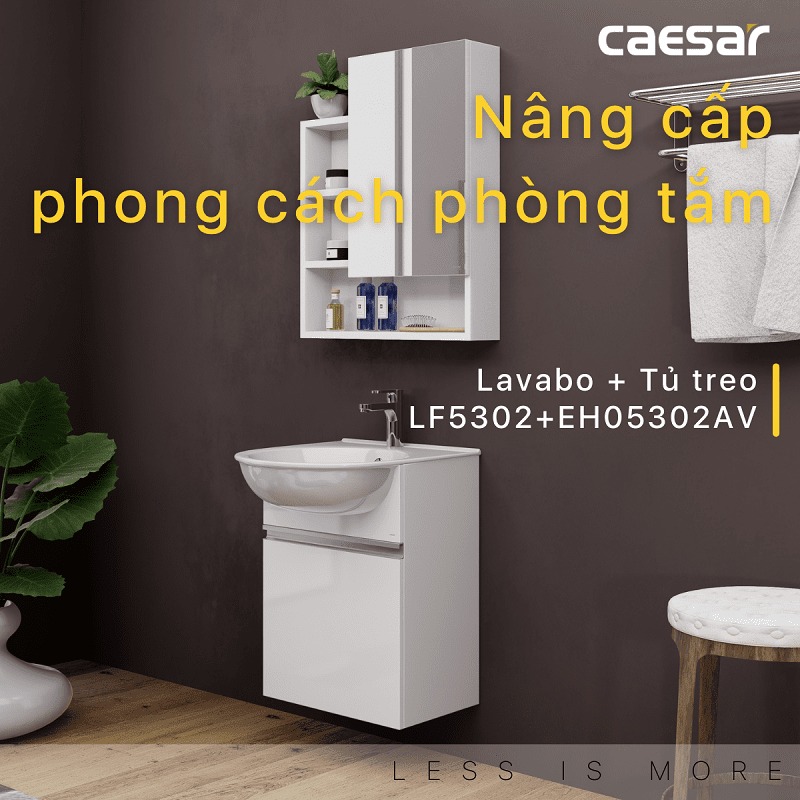 Bộ tủ chậu cabinet treo màu trắng Caesar LF5302+EH05302AV