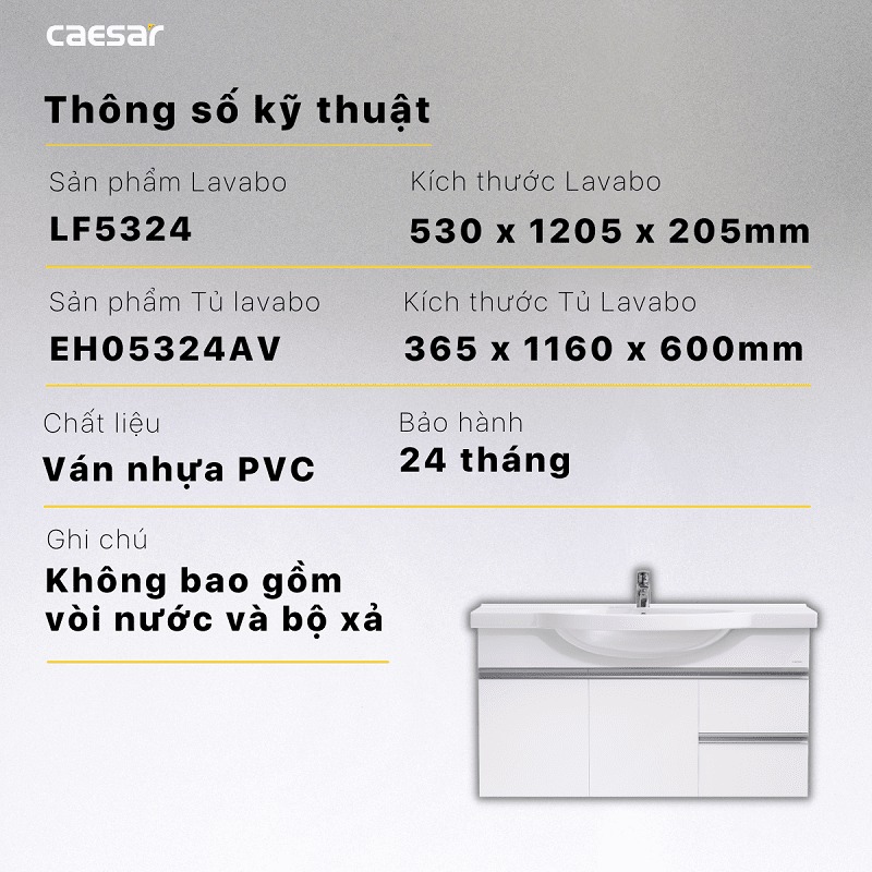 Bộ tủ chậu cabinet treo màu trắng Caesar LF5324+EH05324AV
