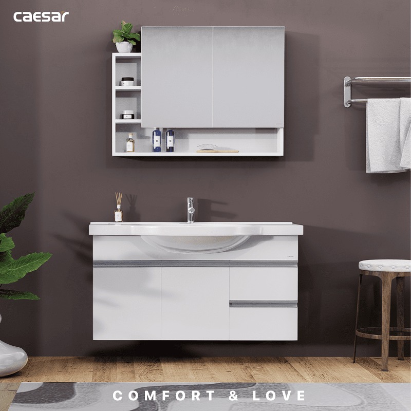 Bộ tủ chậu cabinet treo màu trắng Caesar LF5324+EH05324AV