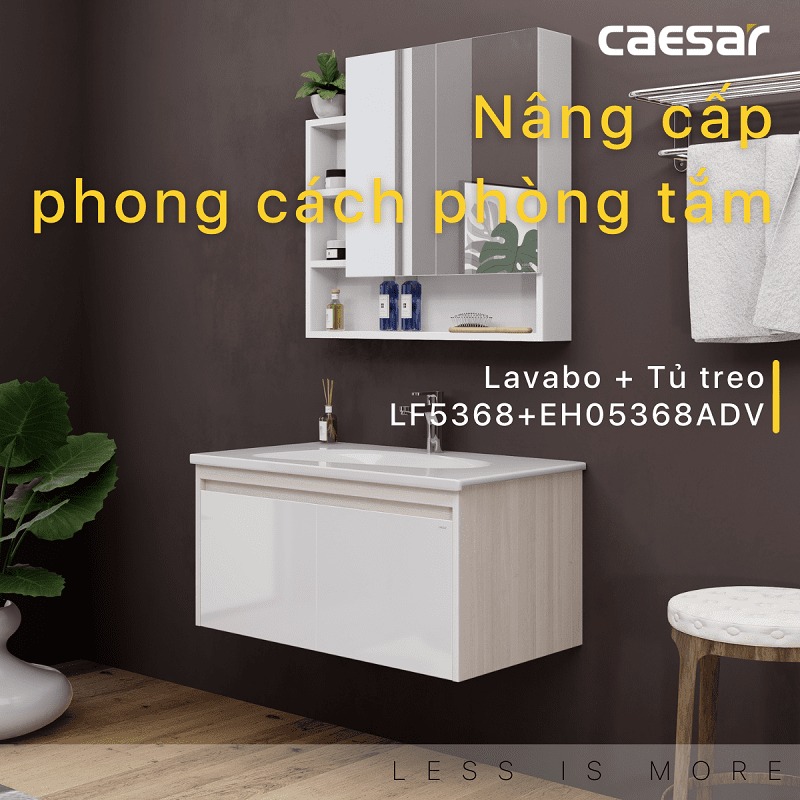 Bộ tủ chậu cabinet treo màu trắng Caesar LF5368+EH05368ADV