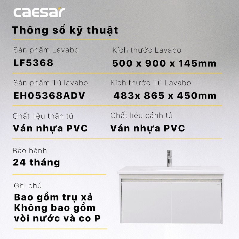 Bộ tủ chậu cabinet treo màu trắng Caesar LF5368+EH05368ADV