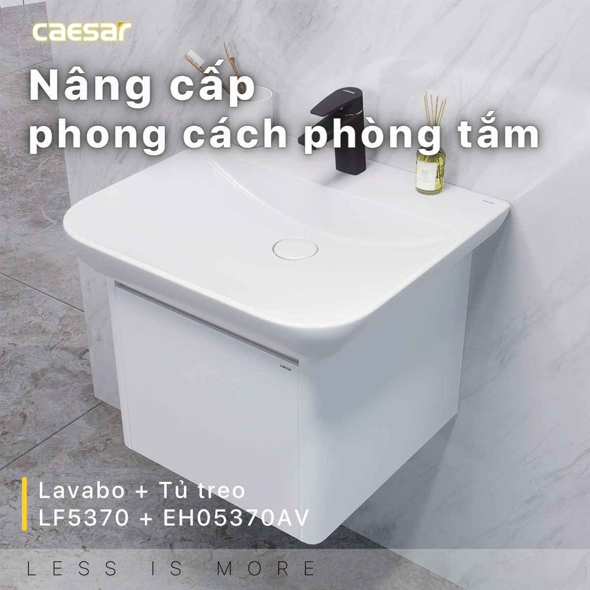 Bộ tủ chậu cabinet treo màu trắng Caesar LF5370+EH05370AV