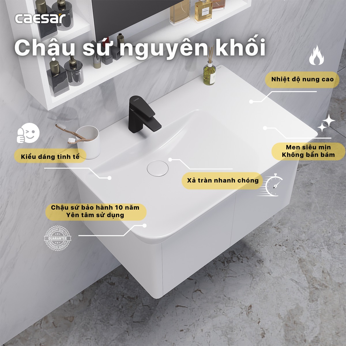 Bộ tủ chậu cabinet treo màu trắng Caesar LF5372+EH05372AV