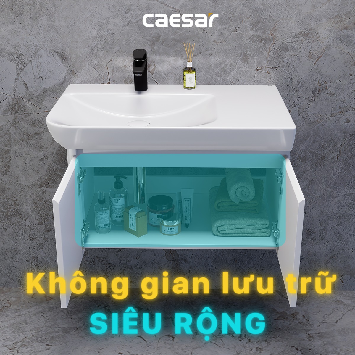 Bộ tủ chậu cabinet treo màu trắng Caesar LF5372+EH05372AV