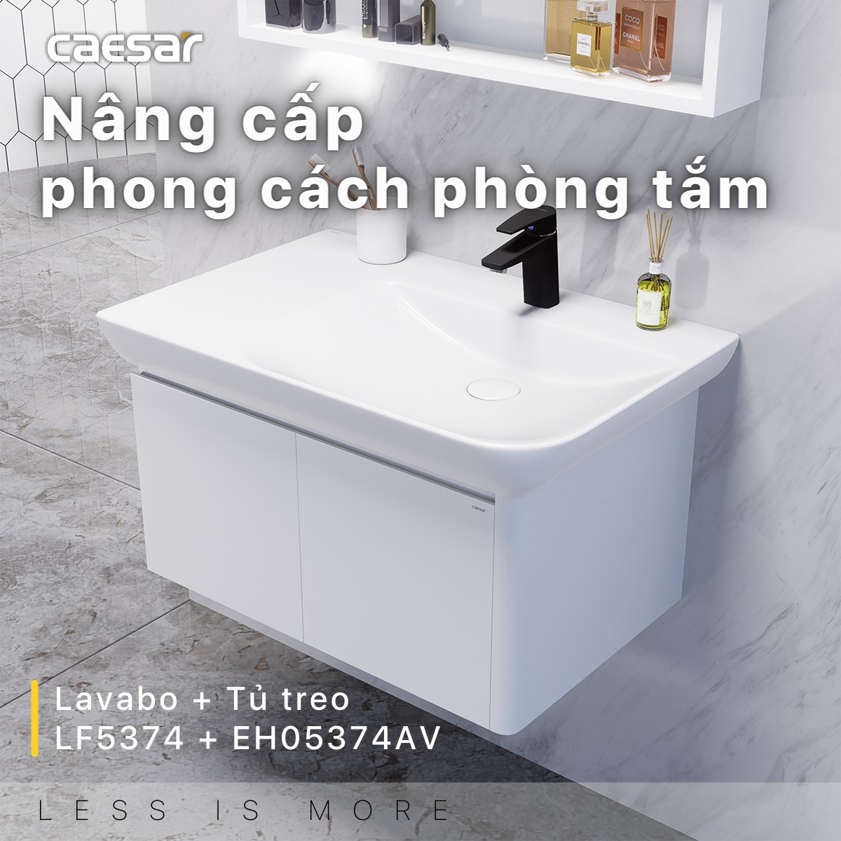 Bộ tủ chậu cabinet treo màu trắng Caesar LF5374+EH05374AV