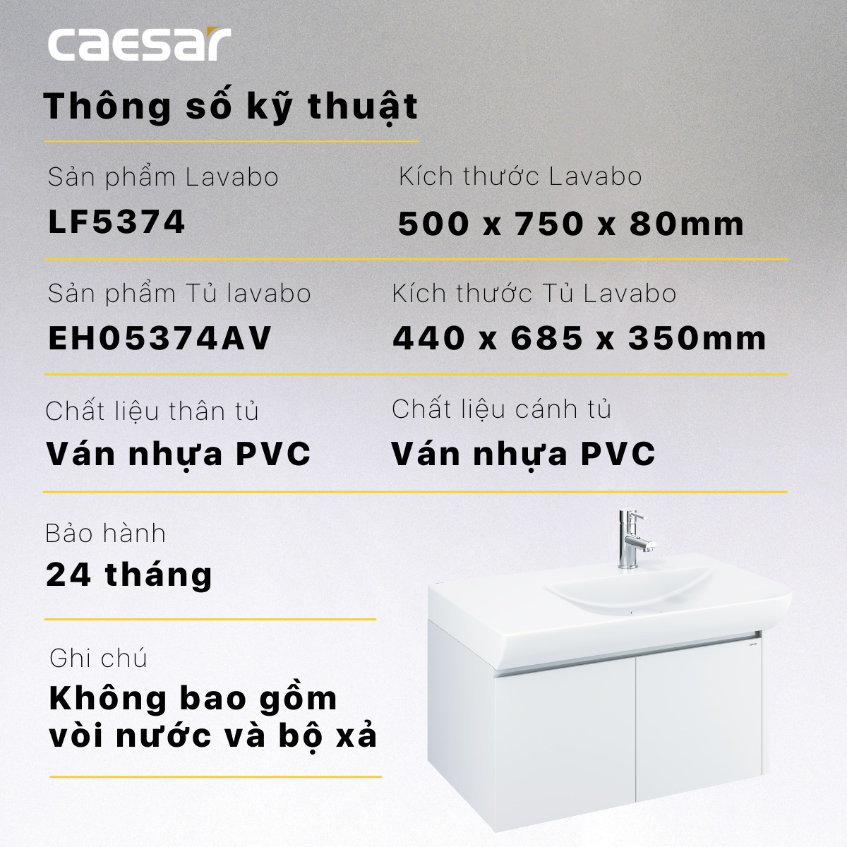 Bộ tủ chậu cabinet treo màu trắng Caesar LF5374+EH05374AV