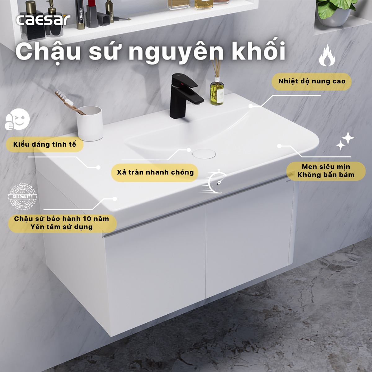 Bộ tủ chậu cabinet treo màu trắng Caesar LF5374+EH05374AV