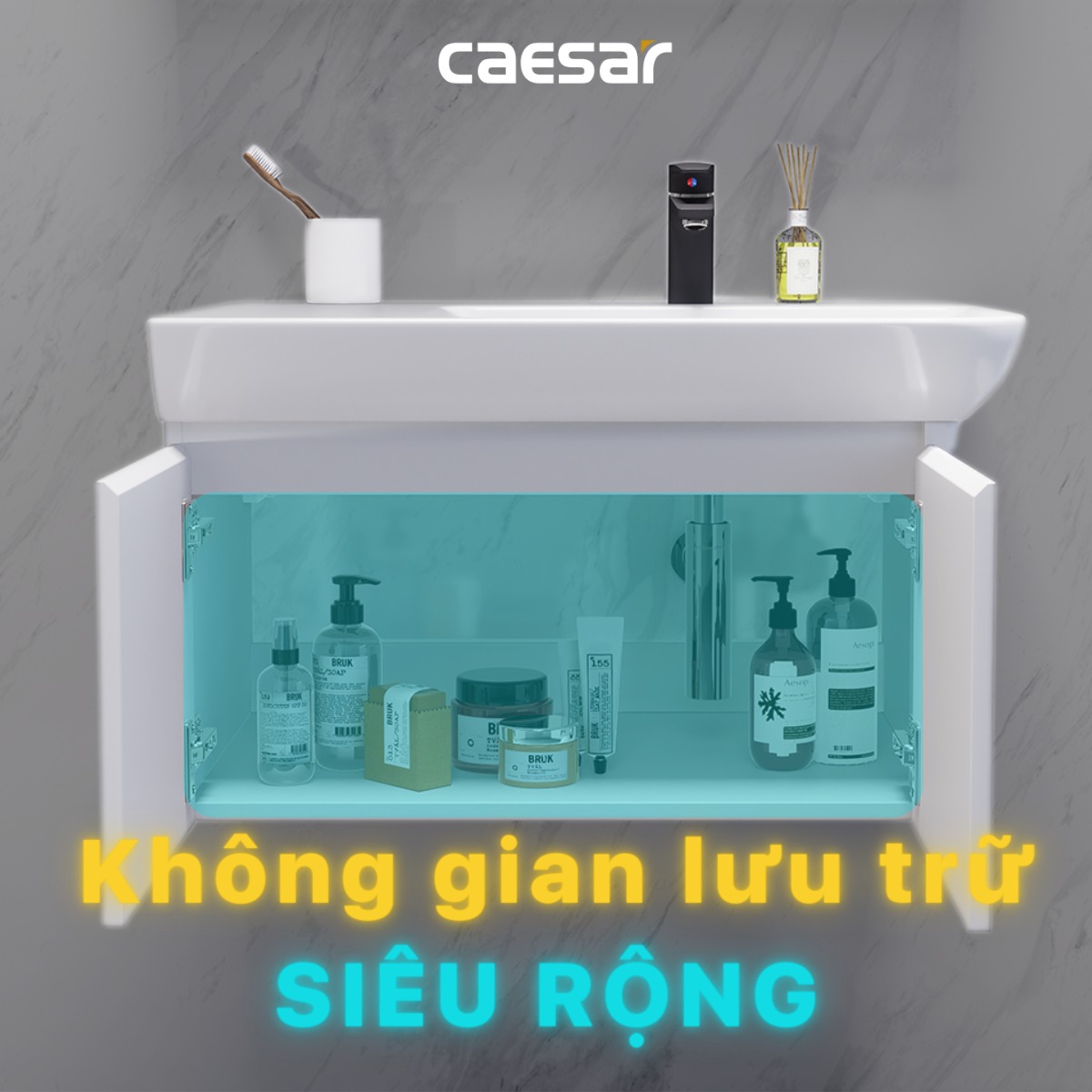 Bộ tủ chậu cabinet treo màu trắng Caesar LF5374+EH05374AV