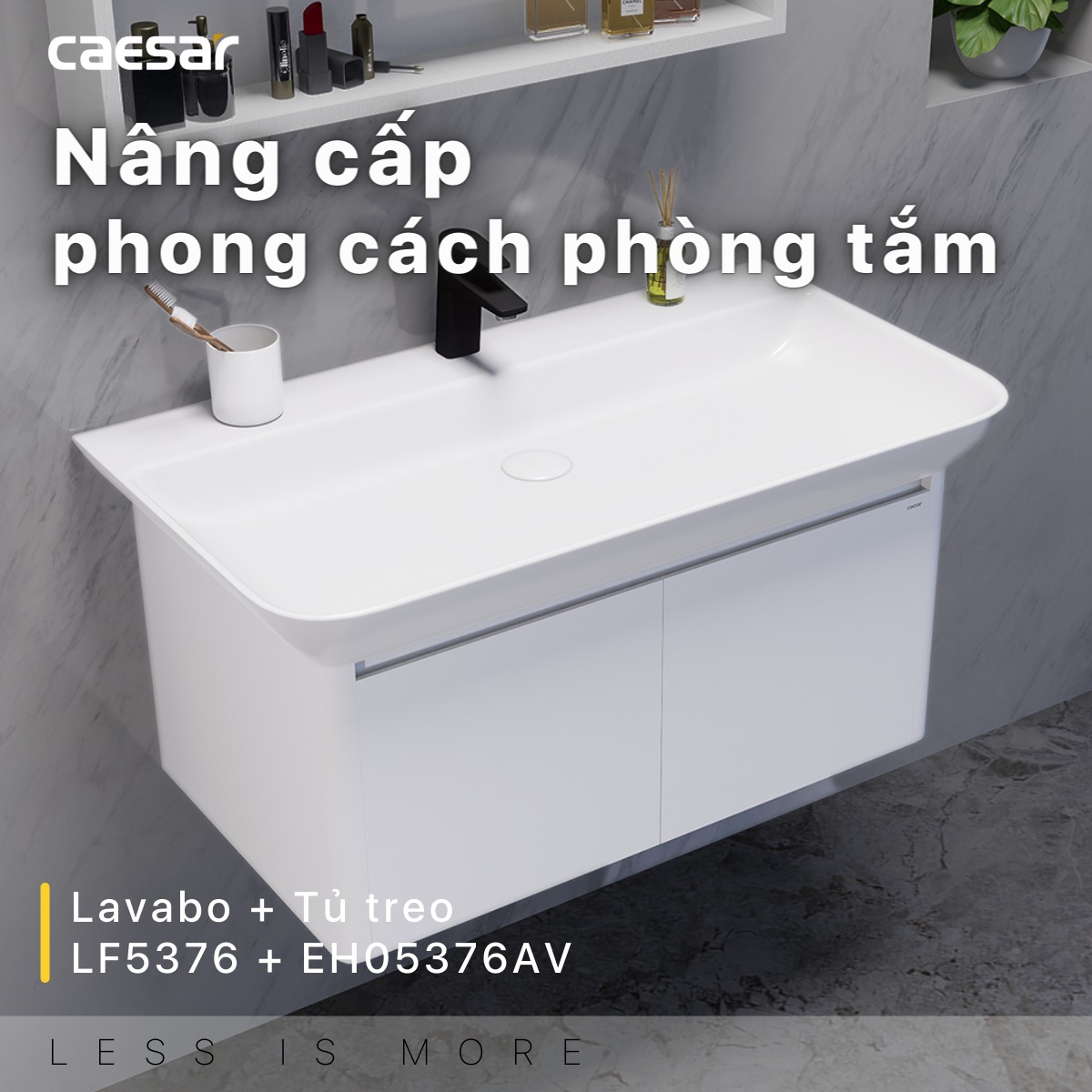 Bộ tủ chậu cabinet treo màu trắng Caesar LF5376+EH05376AV