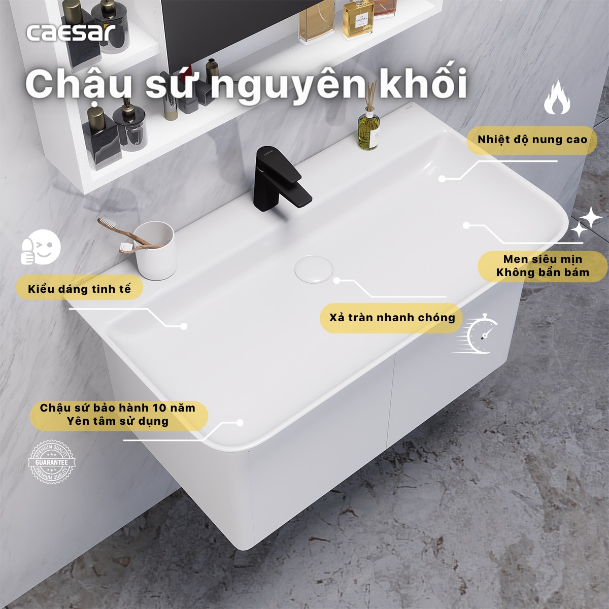 Bộ tủ chậu cabinet treo màu trắng Caesar LF5376+EH05376AV