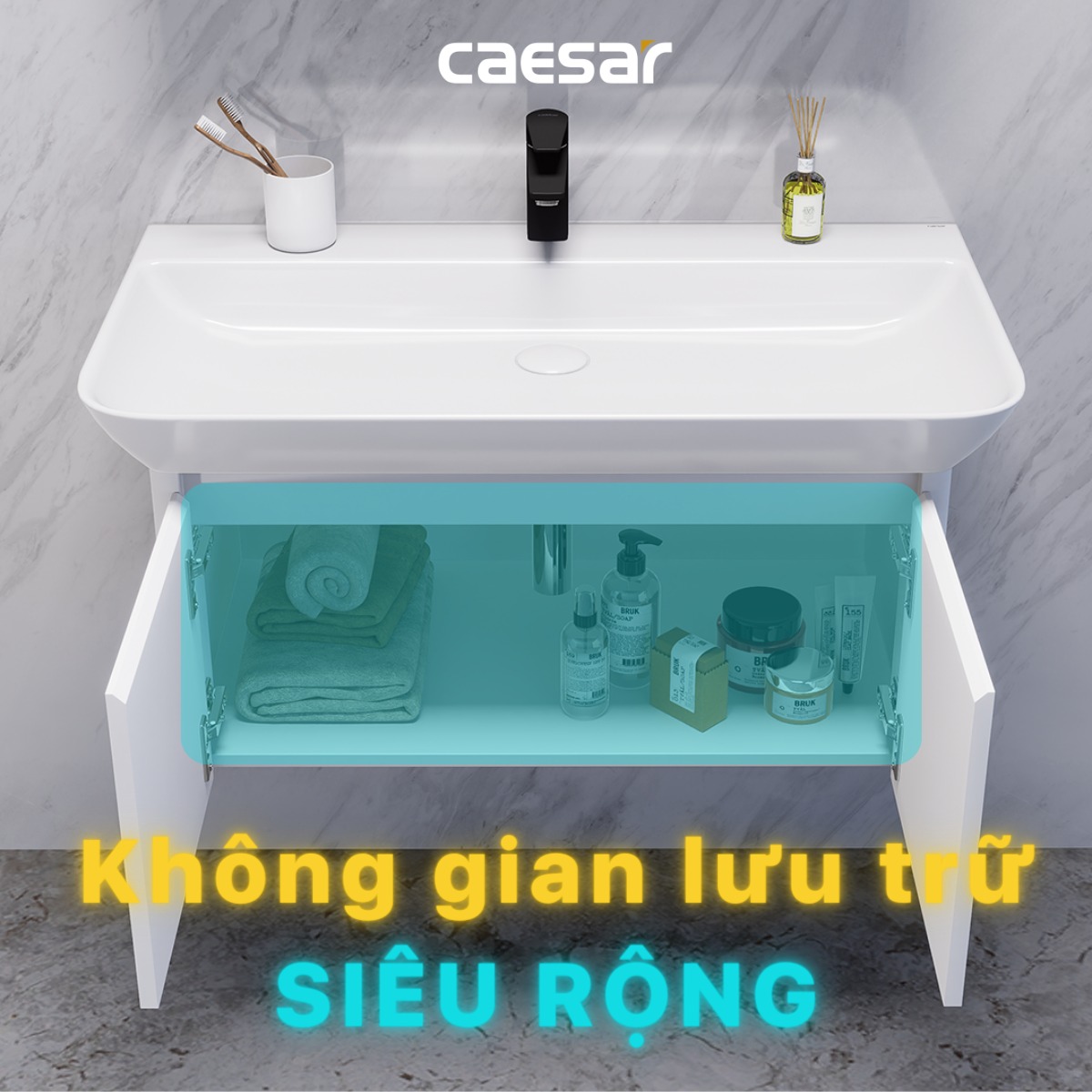 Bộ tủ chậu cabinet treo màu trắng Caesar LF5376+EH05376AV