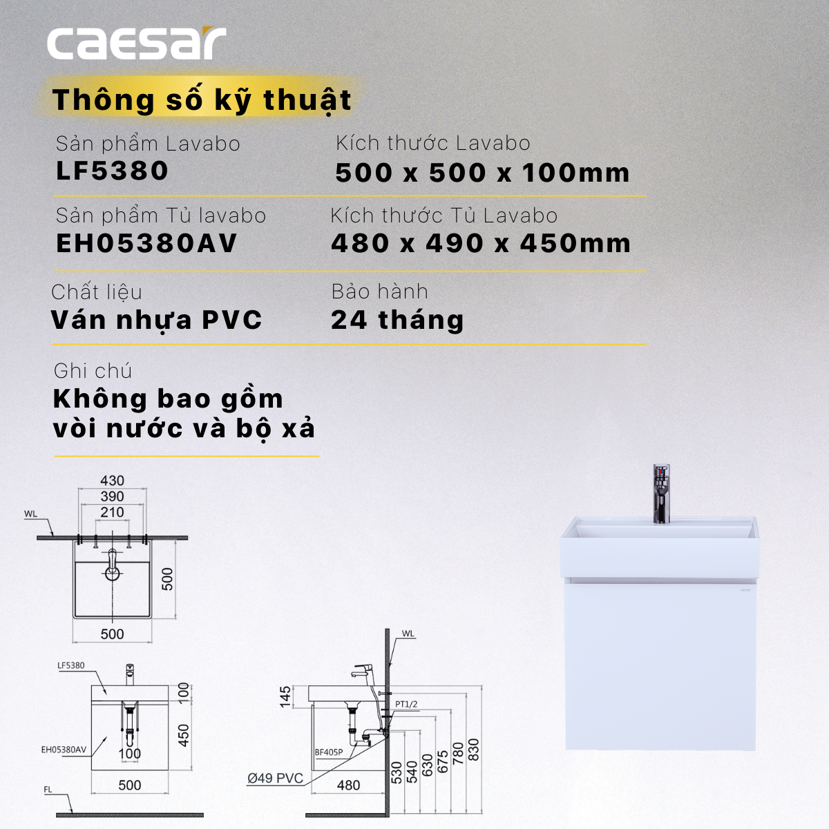 Tủ lavabo liền bàn Caesar LF5380+EH05380AV
