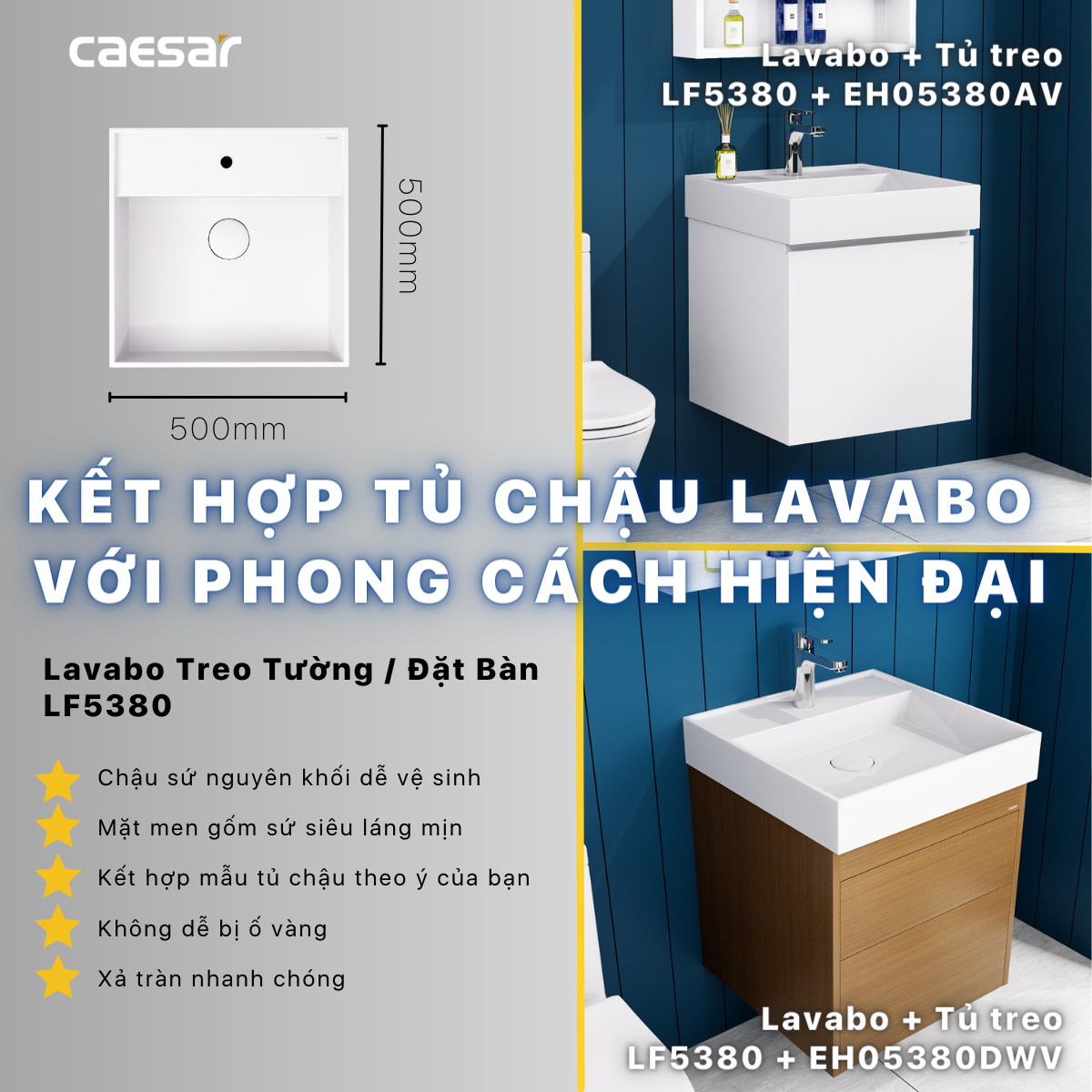 Bộ tủ chậu cabinet Caesar LF5380+EH05380DWV