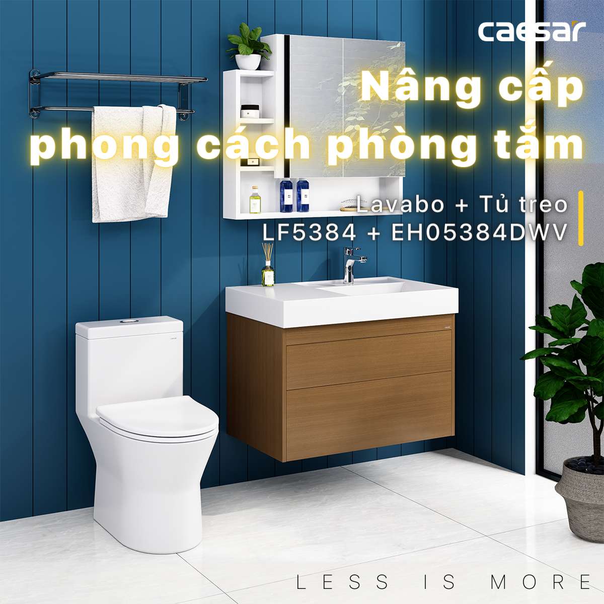 Bộ tủ chậu cabinet treo màu vân gỗ Caesar LF5384+EH05384DWV