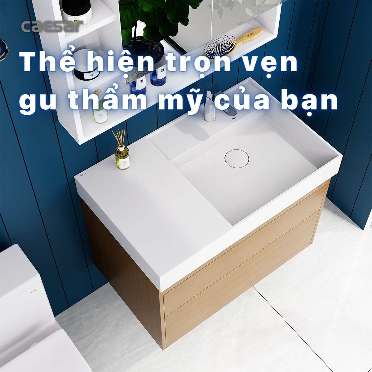 Bộ tủ chậu cabinet treo màu vân gỗ Caesar LF5384+EH05384DWV