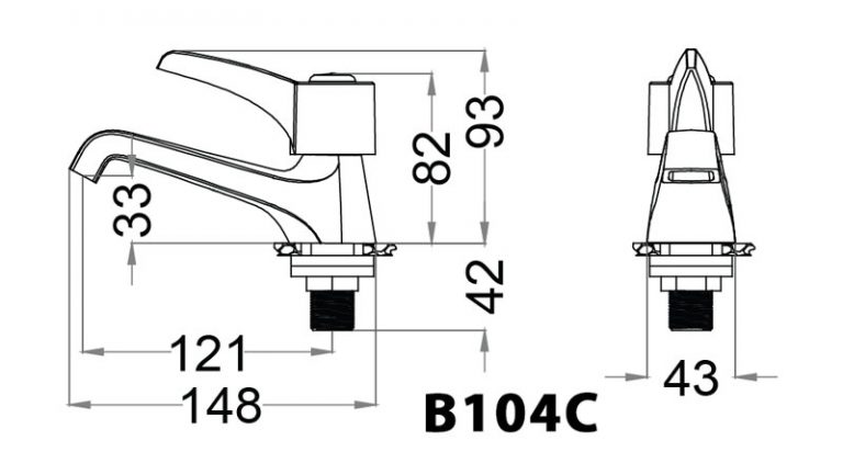 Bản vẽ kỹ thuật vòi lavabo Caesar B104C lạnh