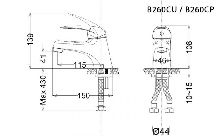 Bản vẽ kỹ thuật vòi chậu rửa mặt Caesar B 260 CP