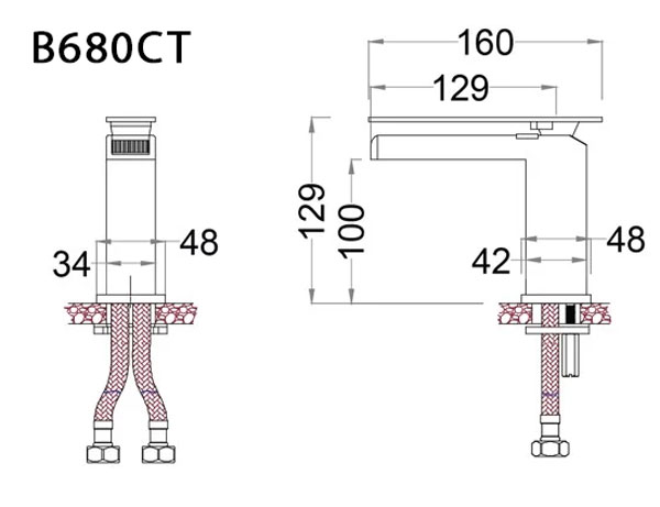 Vòi chậu lavabo nóng lạnh Caesar B680CT