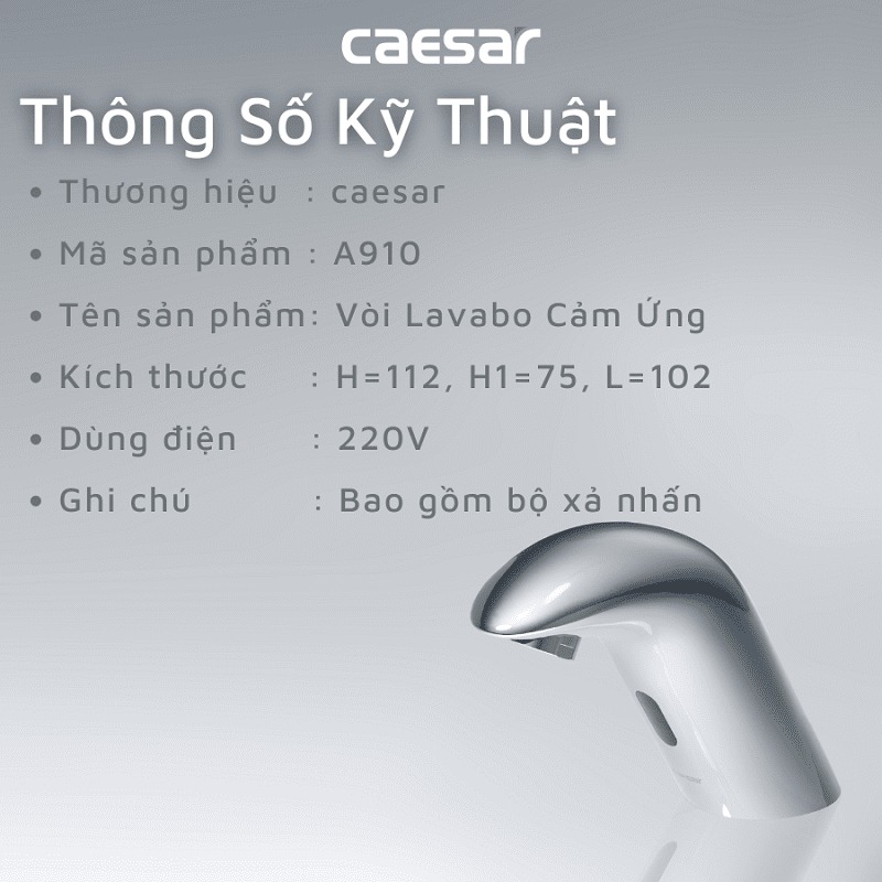 Vòi chậu lavabo cảm ứng nước lạnh Caesar A910