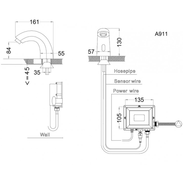 Vòi chậu lavabo cảm ứng nước lạnh Caesar A911