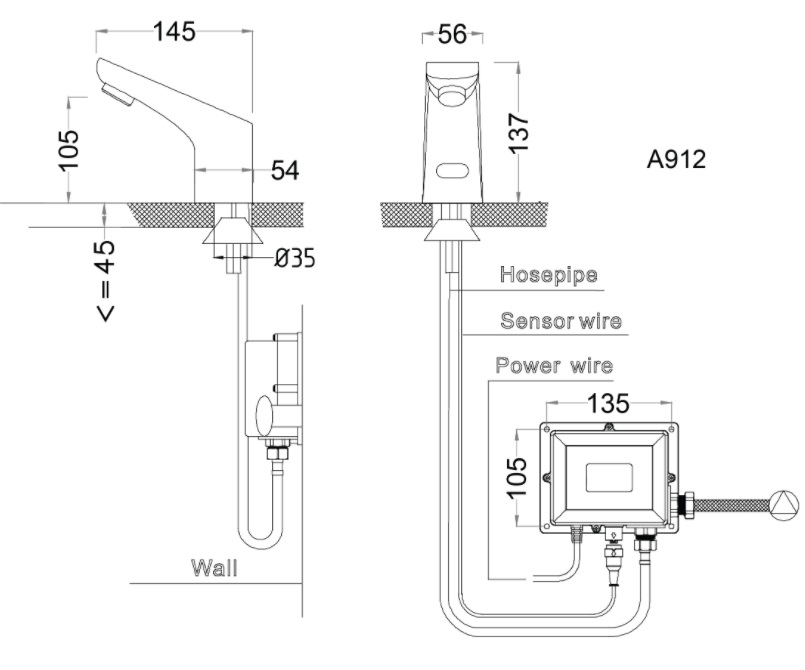Vòi chậu lavabo cảm ứng nước lạnh Caesar A912