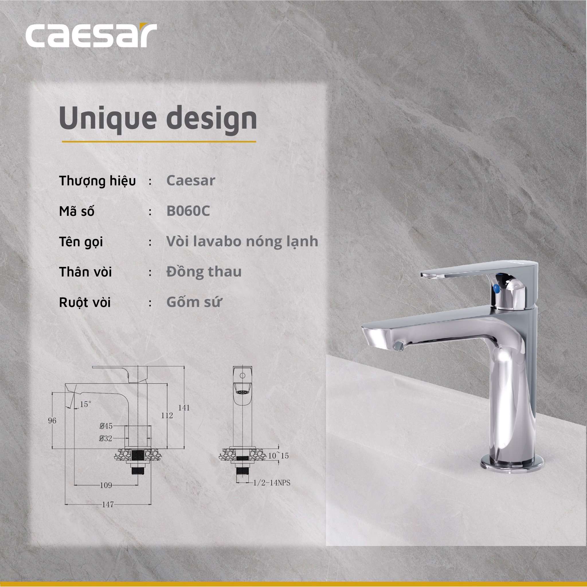 Vòi chậu lavabo lạnh Caesar B060CU