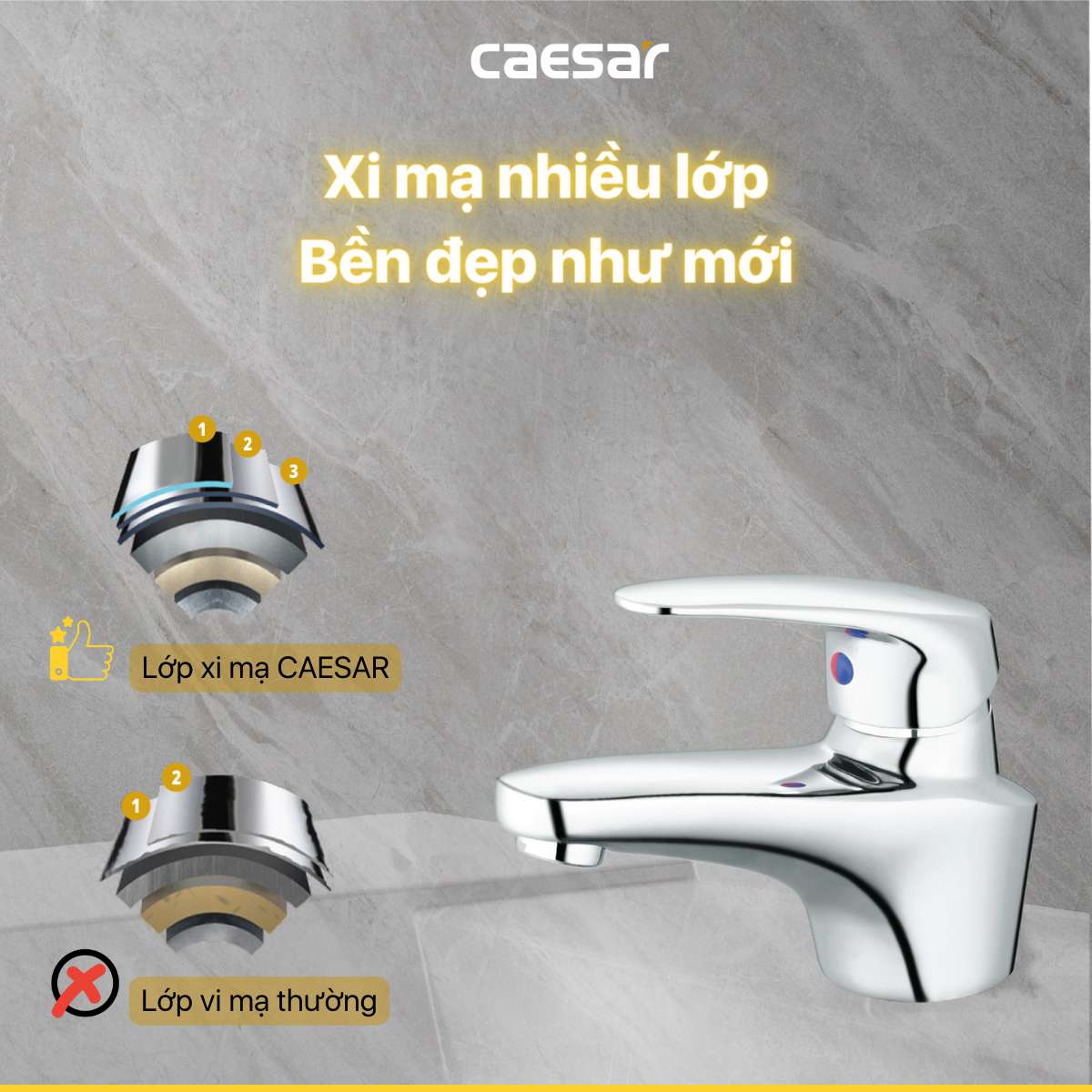 Vòi chậu lavabo nóng lạnh Caesar B170CU