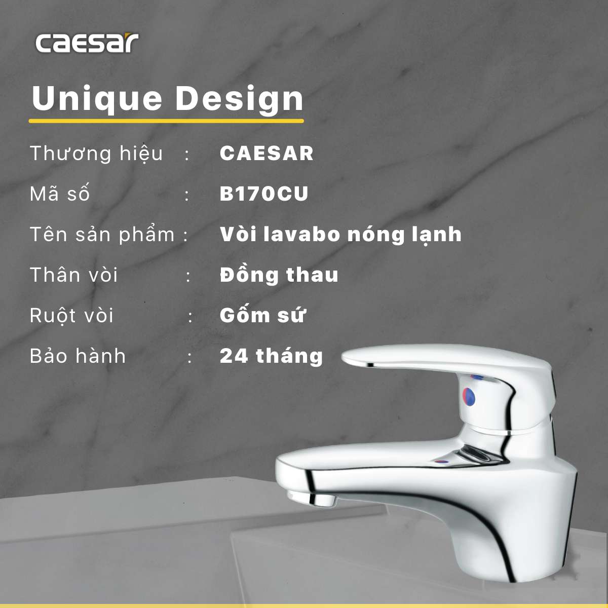 Vòi chậu lavabo nóng lạnh Caesar B170CU