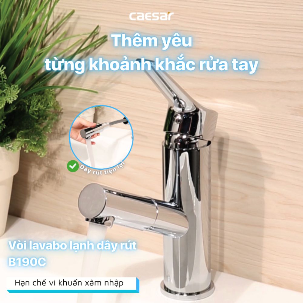 Vòi chậu lavabo lạnh dây rút Caesar B190C