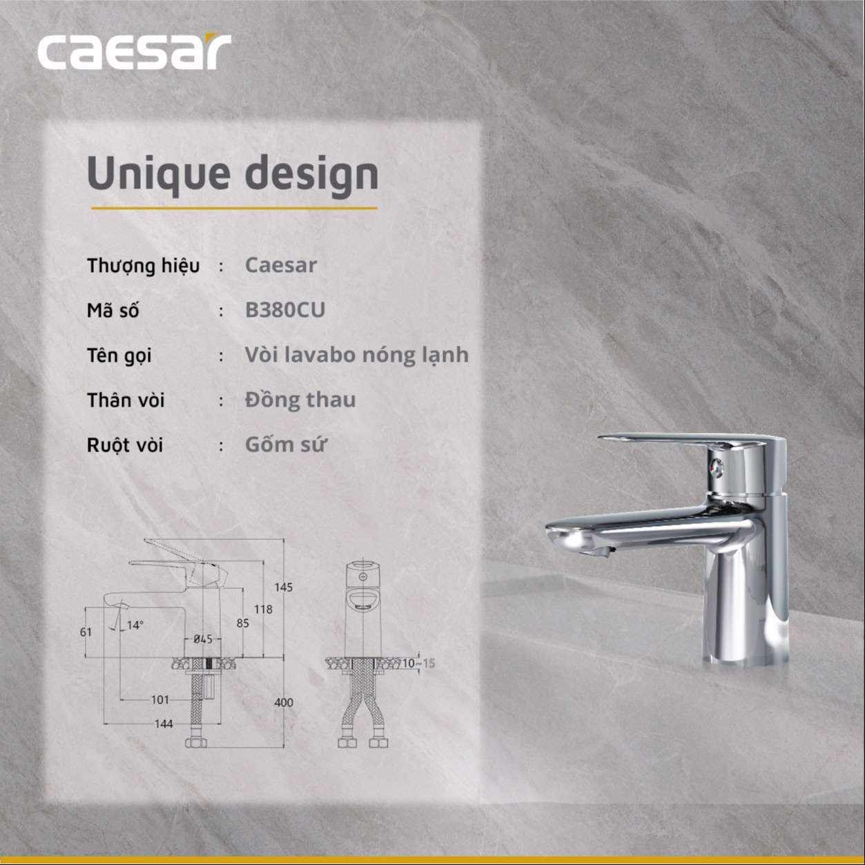 Vòi chậu lavabo nóng lạnh Caesar B380CU