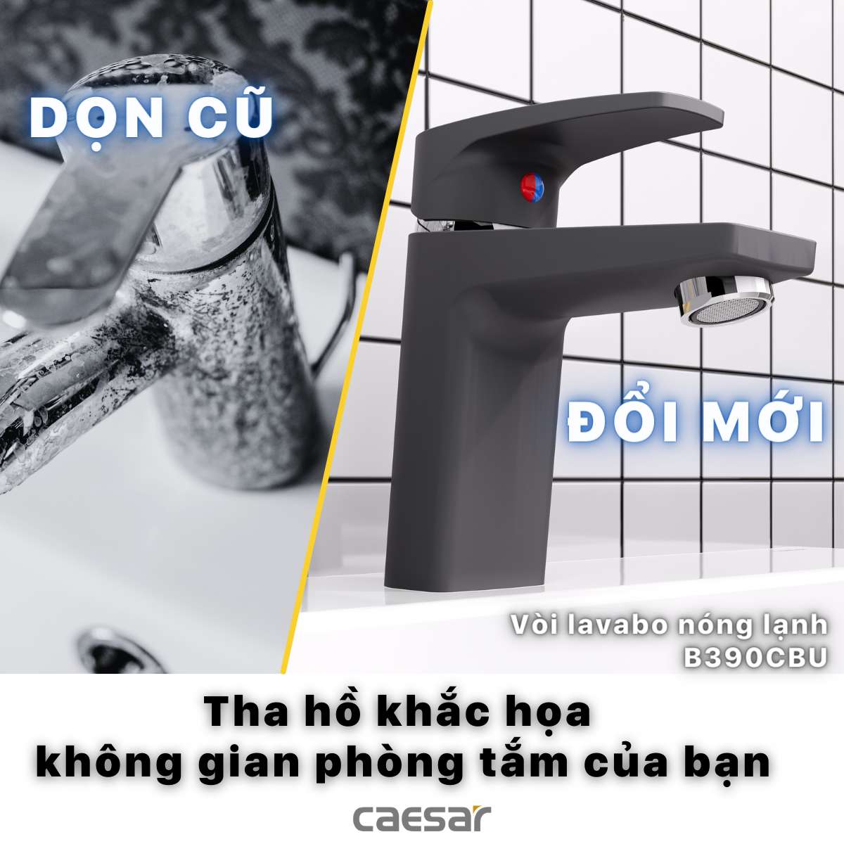 Vòi chậu lavabo nóng lạnh Caesar B390CU / CBU / CGU / CRU / CWU