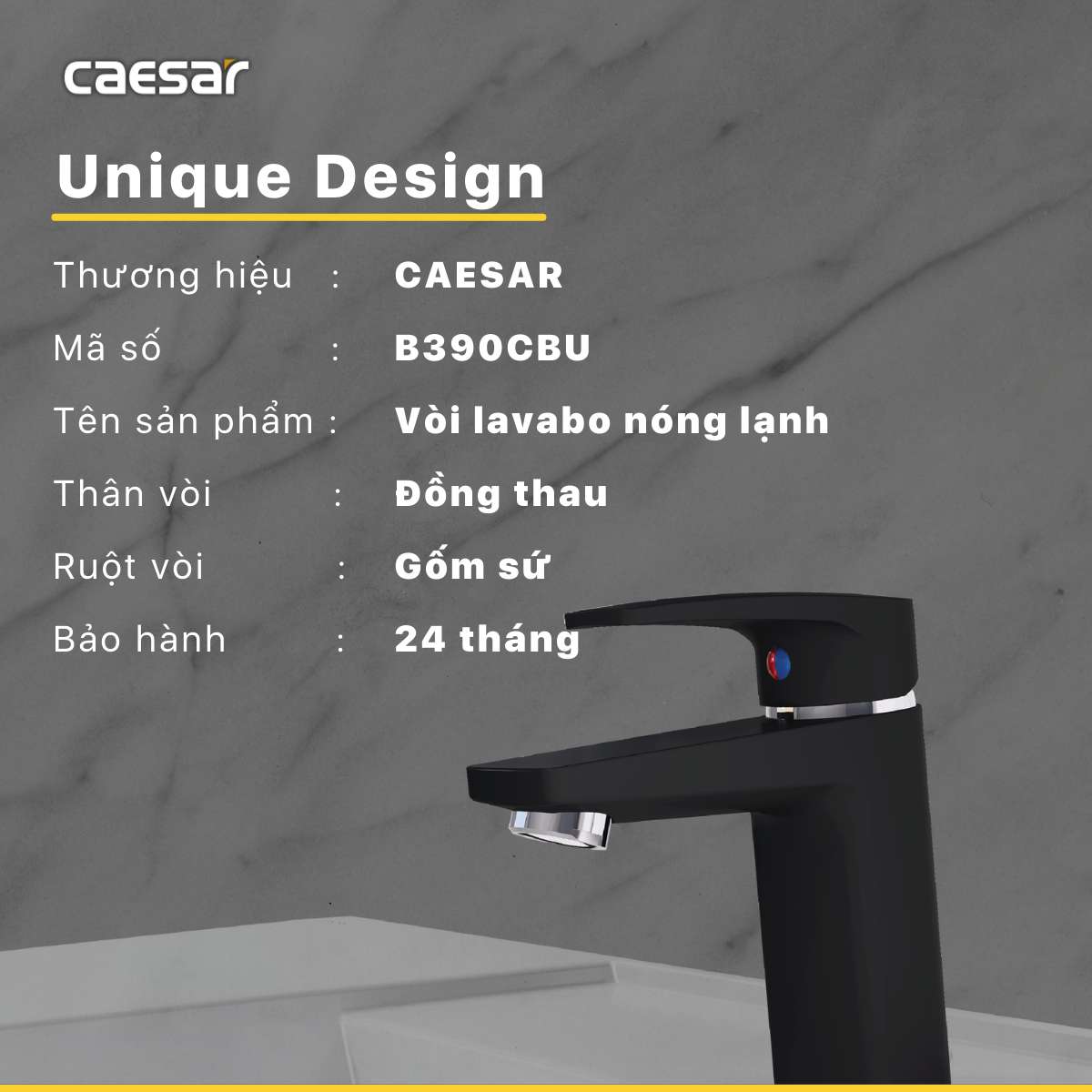 Vòi chậu lavabo nóng lạnh Caesar B390CU / CBU / CGU / CRU / CWU