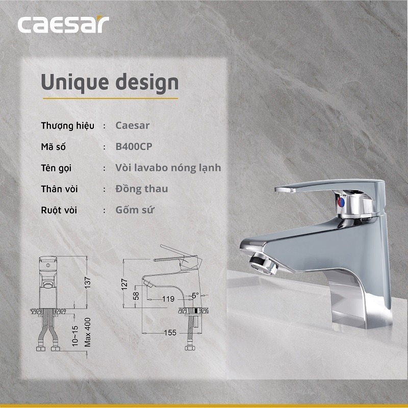 Vòi chậu lavabo nóng lạnh Caesar B400CU